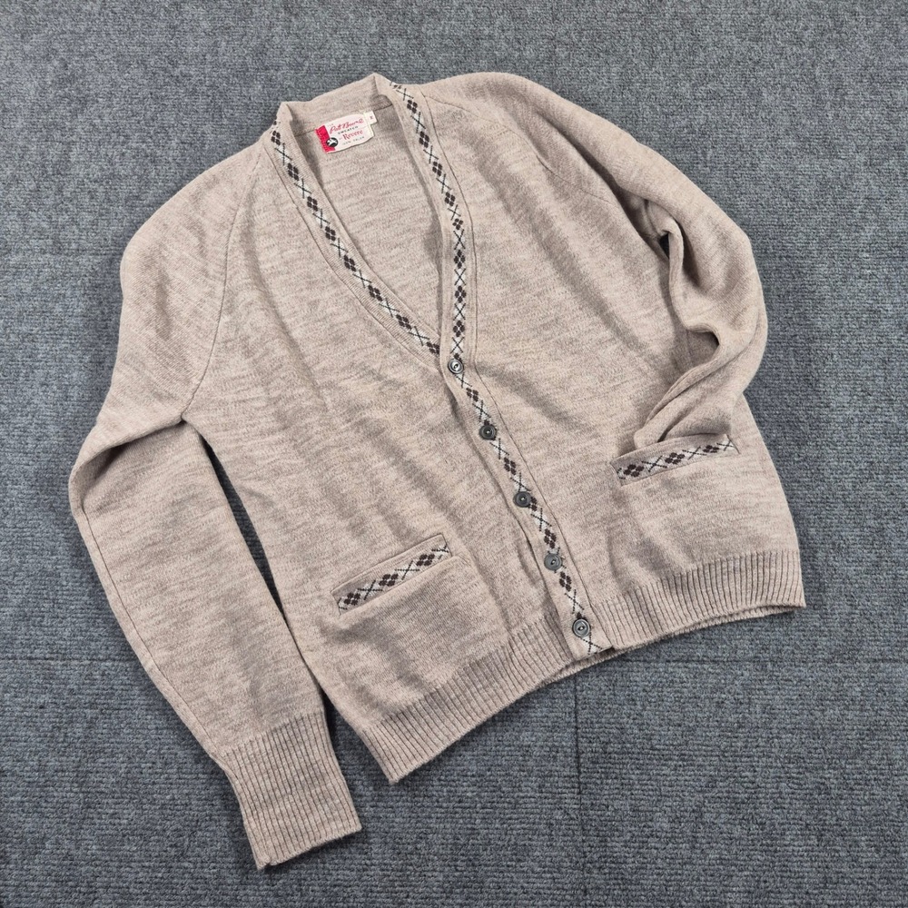 Vintage Pat Boone by Revere Cardigan Sweater Tan Argyle Trim Orlon Men Medium - Picture 6 of 8